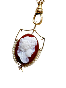 14k Gold Victorian Carnelian Seed Pearl Pendant