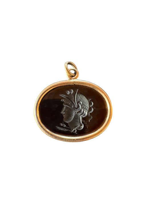 10k Gold Antique Glass Intaglio Pendant