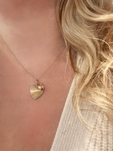 14k Gold Heart Engine Turn with Pearl Charm