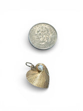 14k Gold Heart Engine Turn with Pearl Charm