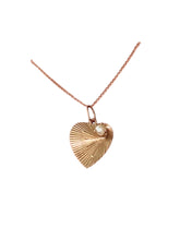 14k Gold Heart Engine Turn with Pearl Charm