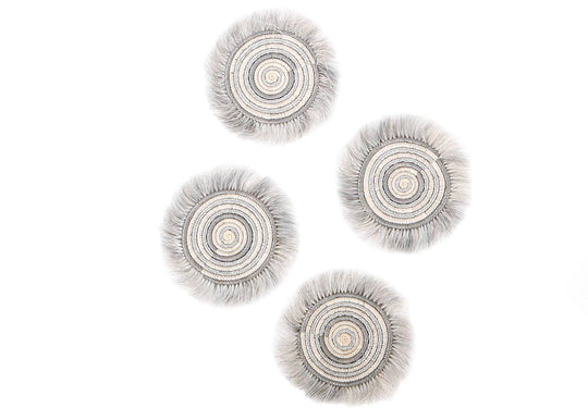 Silver Metallic Geo Fringed Coasters, Set of 4