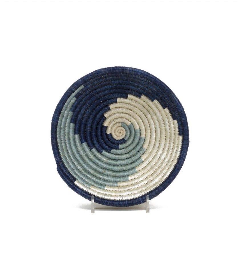 Handwoven Unity Small Silver and Blue Round Basket