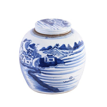 Blue & White Chinoiserie Porcelain Ancestor Jar, Landscape Motif