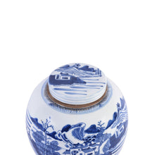 Blue & White Chinoiserie Porcelain Ancestor Jar, Landscape Motif