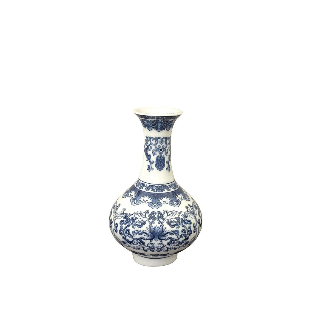 Chinoiserie Blue and White Porcelain Curling Vine Bud Vase, Classic