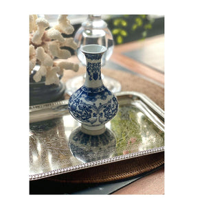 Chinoiserie Blue and White Porcelain Curling Vine Bud Vase, Classic