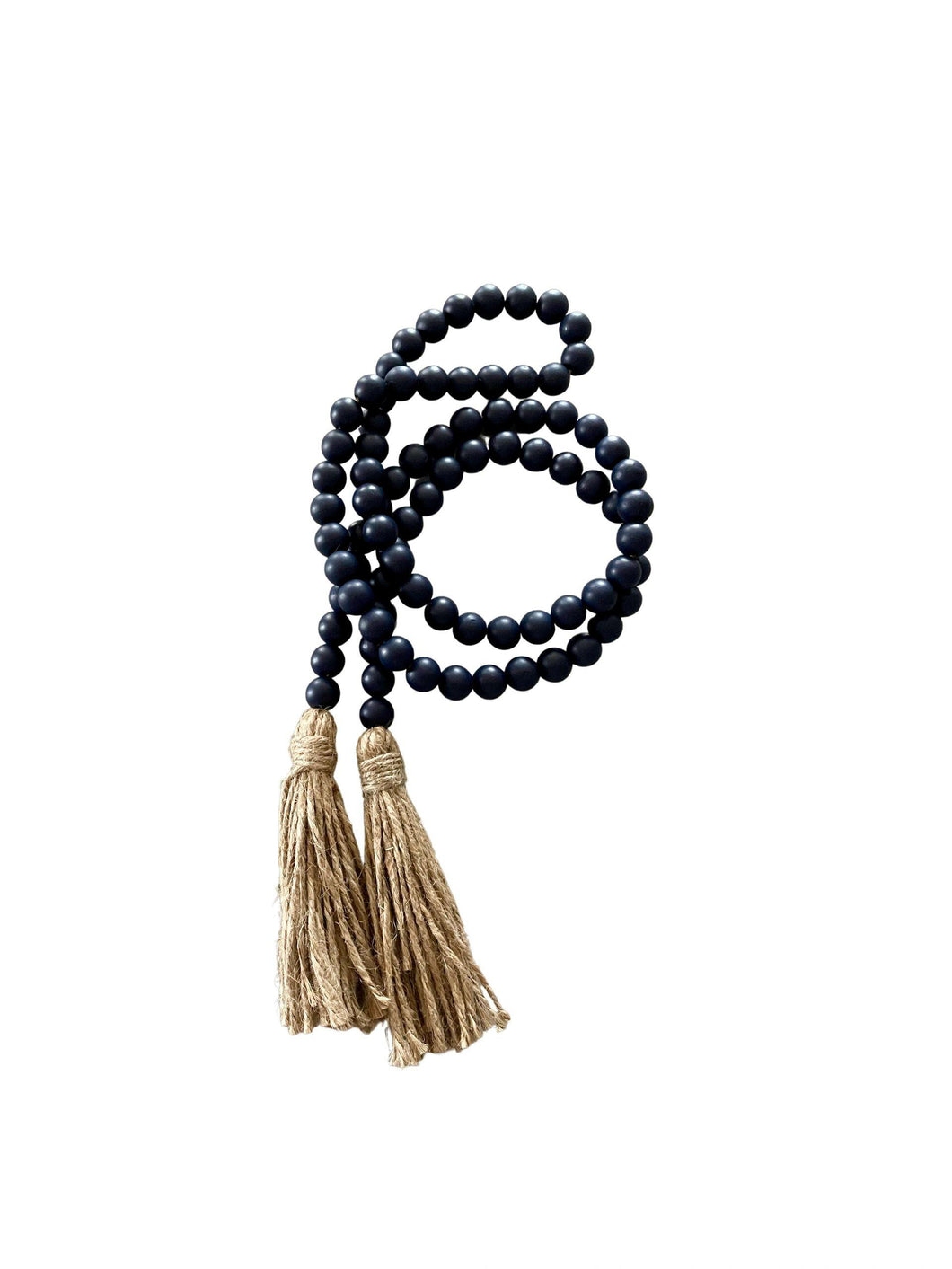 Wood Beads, Navy Blue with Jute Tassels, Small