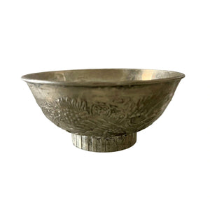 Primitive Pheonix and Dragon Hammered Silver Alloy Offering Bowl- Small