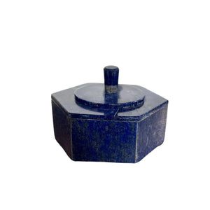 Vintage Lapis Lazuli Hexagonal Keepsake Box, handled lid