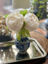 Chinoiserie Blue and White Porcelain Curling Vine Bud Vase, Hour Glass