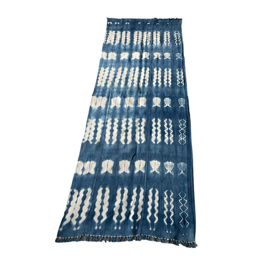 Denim Blue African Mudcloth Fish Motif Table Runner / Scarf