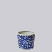 Tiny Dark Blue and White Porcelain Peony Cachepot