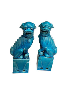 Pair of Vintage Turquoise Glazed Foo Dogs, XL