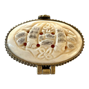 Chinese Carved Bone and Ink Oval Trinket Box, Dragonfly Motif