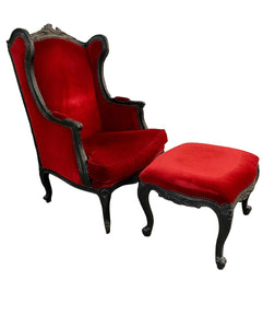 Gramercy Park Hotel Red Velvet Bergère Chair and Ottoman