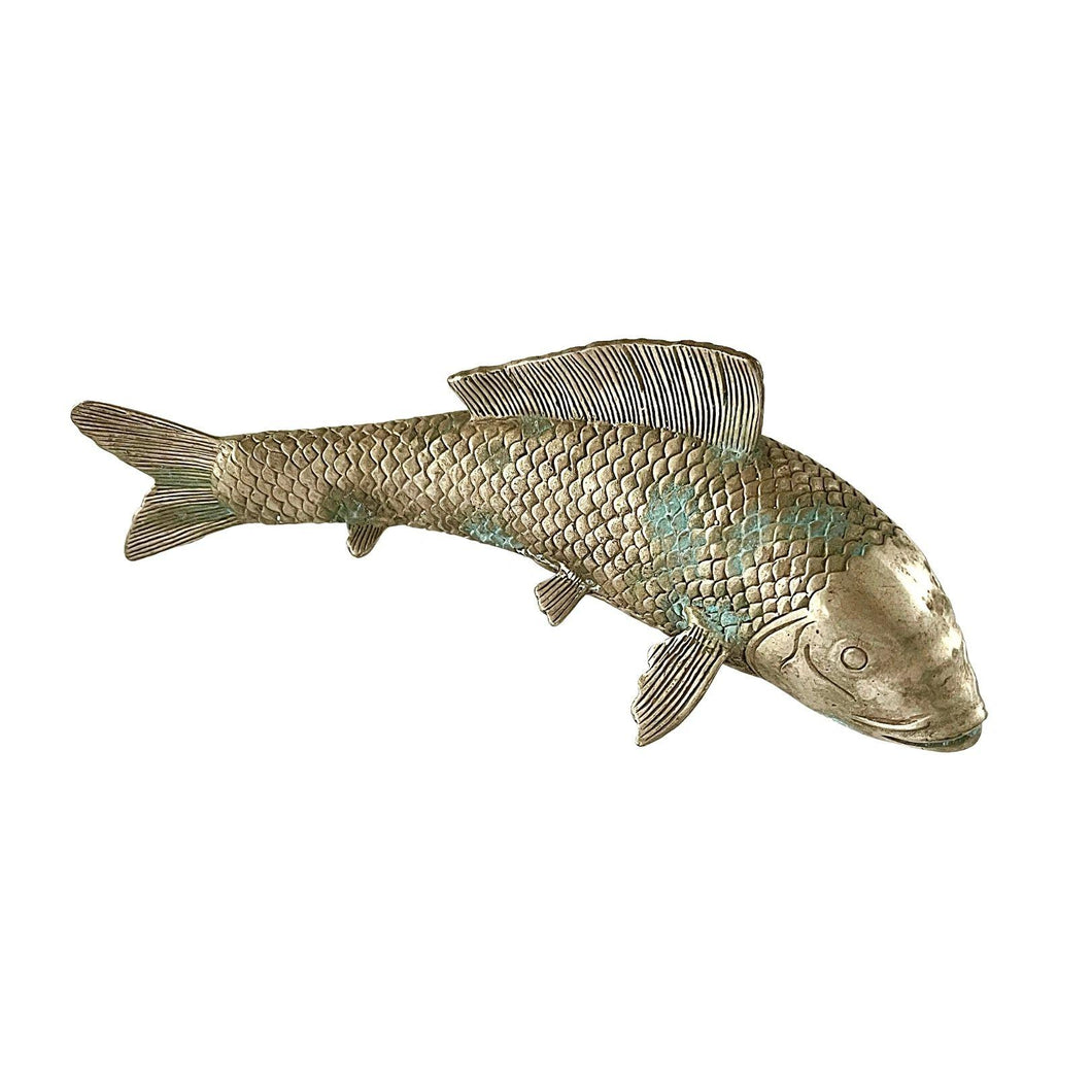 Koi Fish Sculpture, Silvered Verdigris Finish, Left Facing