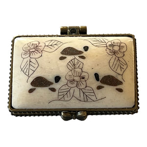 Chinese Carved Bone and Ink Trinket Box, Turtle Motif