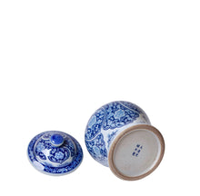Small Blue and White Porcelain Floral Cartouche Temple Jar