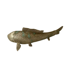 Koi Fish Sculpture, Silvered Verdigris Finish, Left Facing