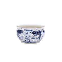 Chinoiserie Blue and White Porcelain Orchid Bowl, Fish Motif