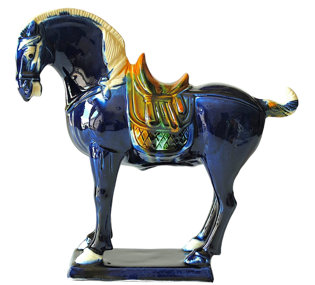 Tang Dynasty Blue Glazed Ceramic Horse Statue