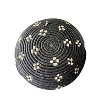 Handwoven African Muhanga Bowl, Midnight and Ivory Geometric