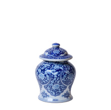 Small Blue and White Porcelain Floral Cartouche Temple Jar