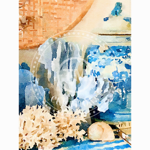 Luxe Exclusive Limited Edition Giclee, CORAL AND CHINOISERIE WATER COLOR