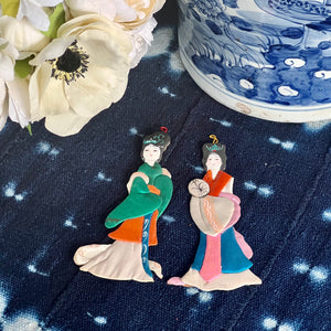Silk Chinese Paper Doll Ornaments, Set of 2