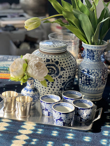 Blue and White Chinoiserie Cachepots from Luxe Curations with decor