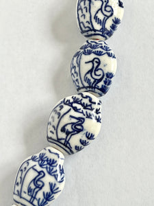 Vintage Blue and White Chinoiserie Hand Painted Porcelain Vase Beads