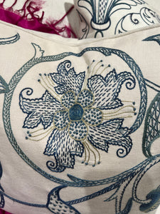 Chelsea Textiles Crewelwork Floral Vine Embroidery Pillow