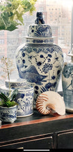 Chinoiserie Blue and White Porcelain Temple Jar, Fish Motif