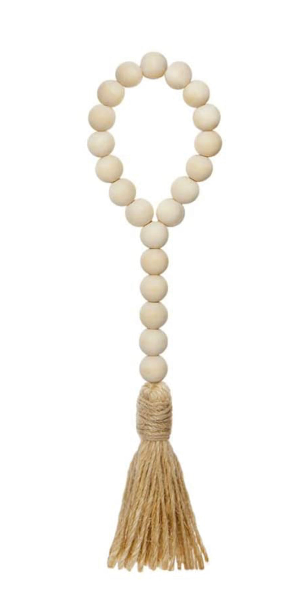 Wood Prayer Beads Loop, Ivory with Jute Tassels