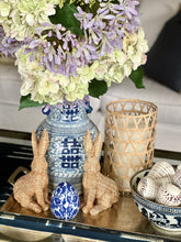 Blue and White Chinoiserie Lotus Flower Porcelain Easter Egg