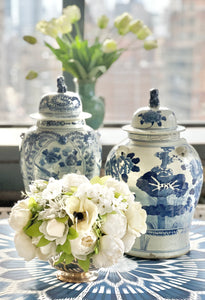 Blue and White Porcelain Floral Temple Jar