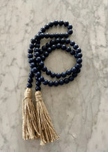 Wood Beads, Navy Blue with Jute Tassels, Small