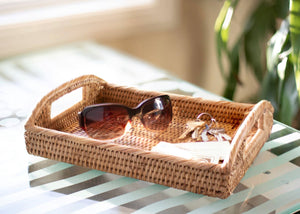 Rattan Rectangular Vanity Tray With Handles