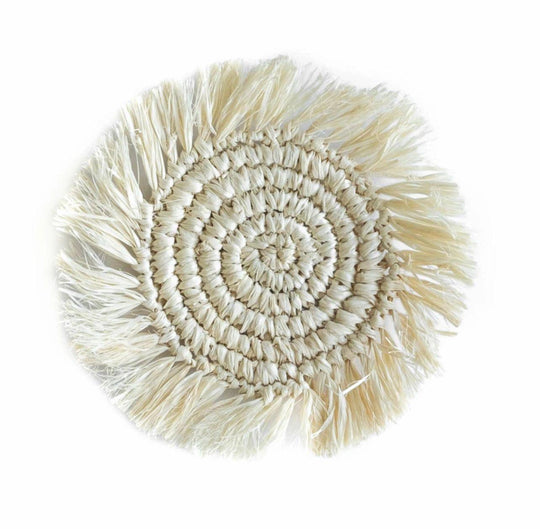 Handwoven Straw Grass Coaster, Ivory, Set of 4
