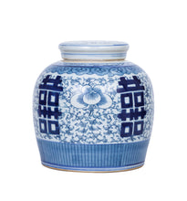 Chinoiserie Blue and White Blooming Double Happiness Jar