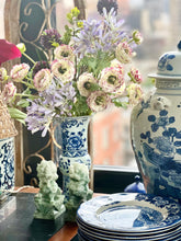 Pair of Vintage Blue and White Chinoiserie Beaker Vases