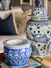Porcelain Chinoiserie Blue and White Cachepot Floral Motif