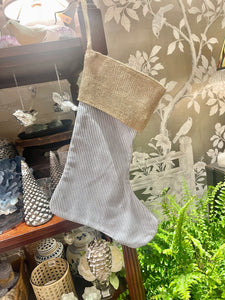 Blue and White Stripe Linen Christmas Stocking
