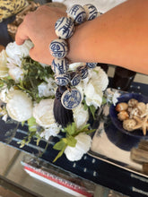 Chinoiserie Double Happiness Blue & White Bracelet, Navy Tassel & Charm