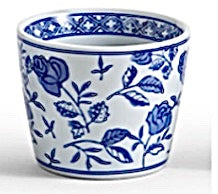Blue and White Chinoiserie Canton Petite Cachepot, Floating Buds and Stems Motif