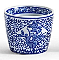 Blue and White Chinoiserie Canton Petite Cachepot, Floral Medallion Motifs
