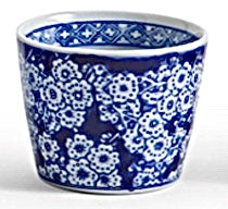Blue and White Canton Petite Cachepot, Flower Blossom Motif