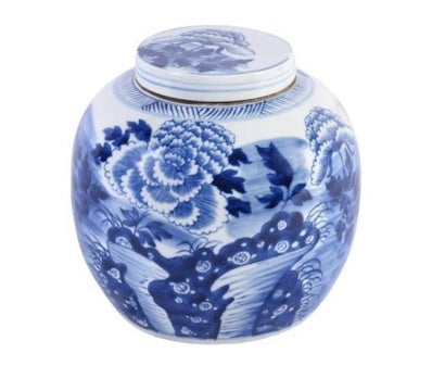Chinoiserie Blue and White Porcelain Peony Ancestor Jar