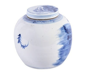 Chinoiserie Blue and White Porcelain Peony Ancestor Jar